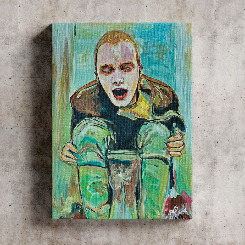 Lienzo 25 × 34 cm sobre tela. Trainspotting:  El peor baño de Escocia.