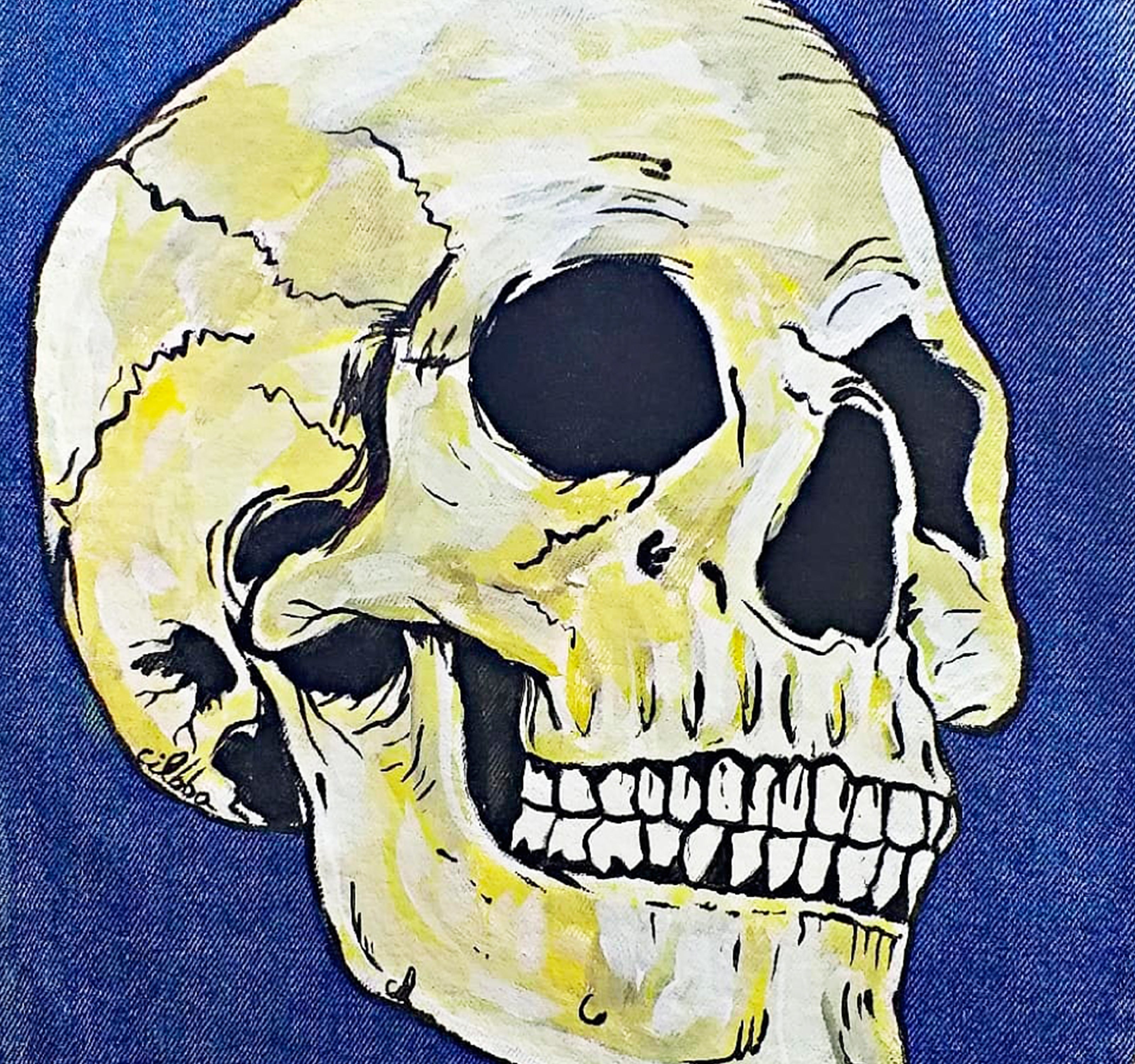 Chaqueta de jeans intervenida a mano